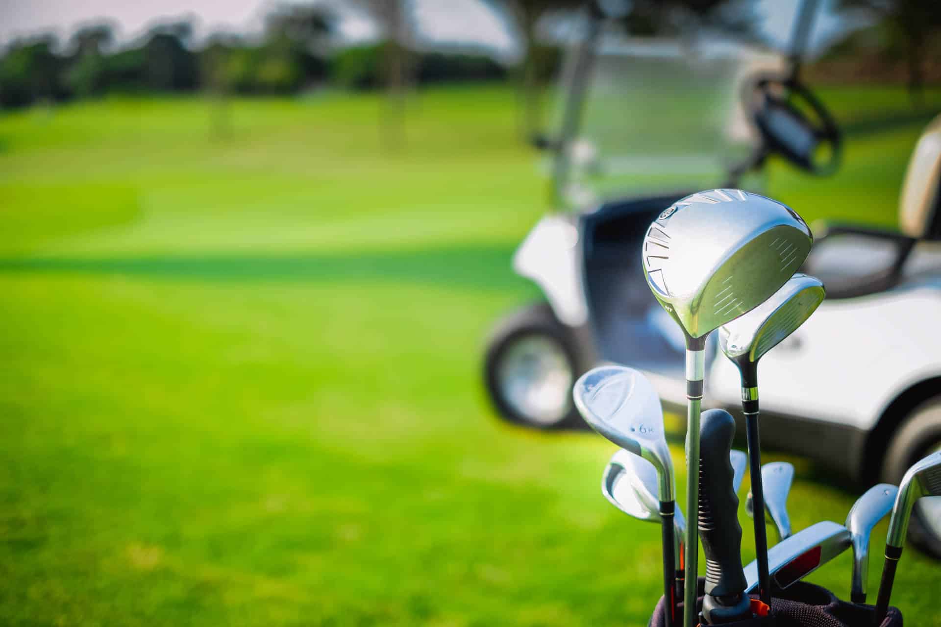Close up view of golf clubs