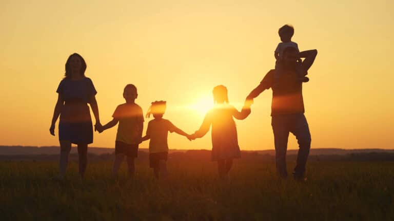 Family photo in sunset lighting